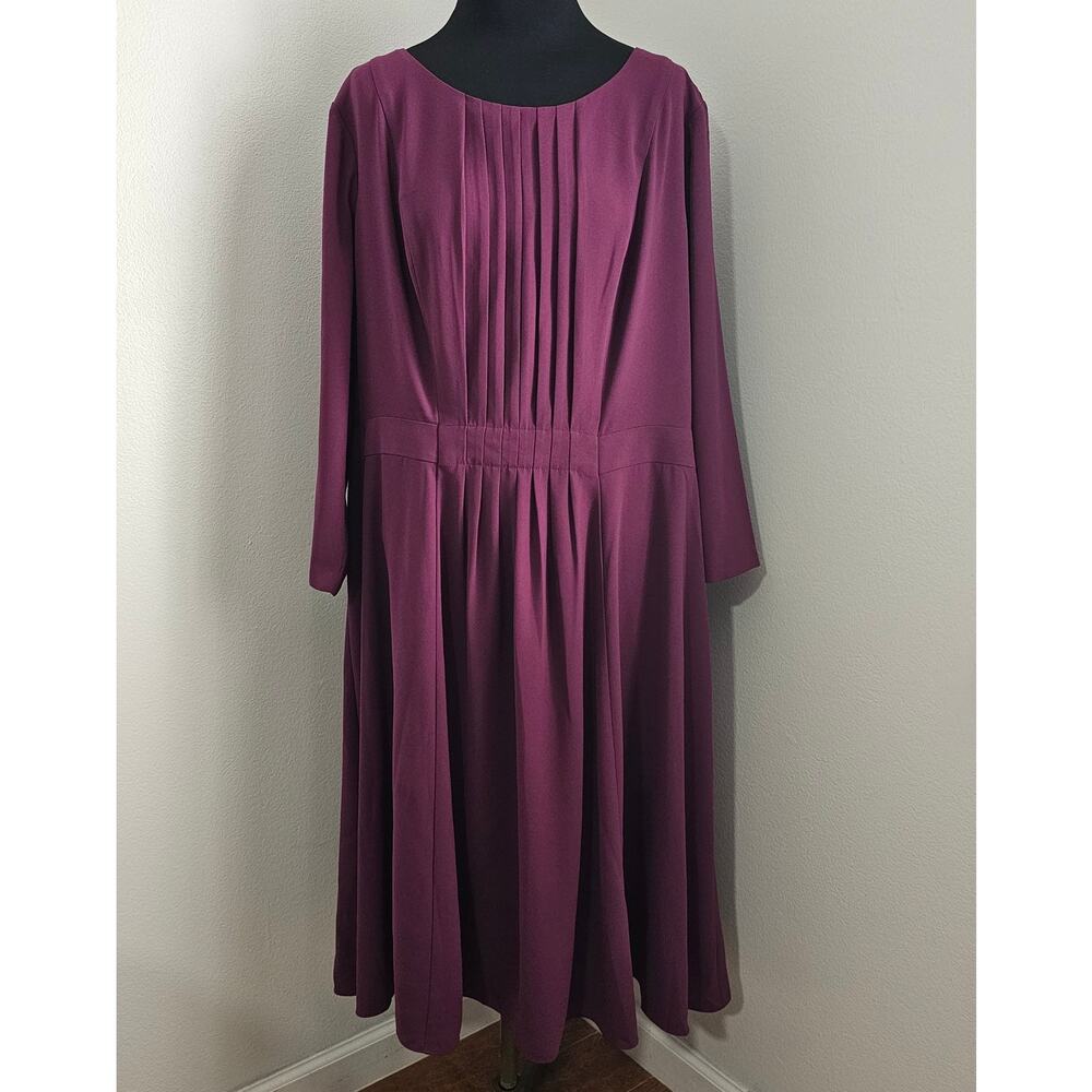 NWT Talbots Women's Wine/Plum Pleated Front 3/4 Sleeves Midi Dress 20